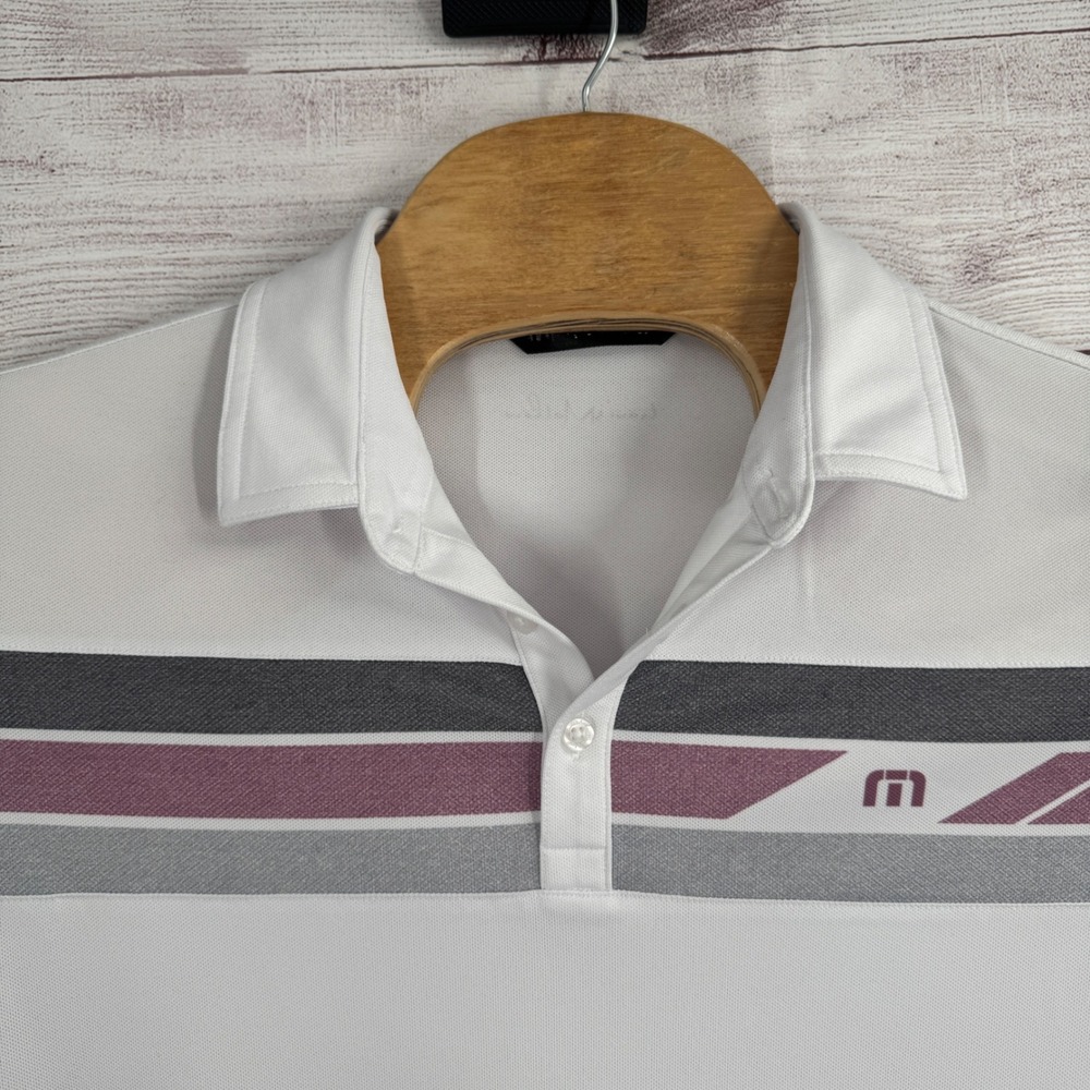 Travis Mathew Golf Polo Shirt Medium Striped Athletic Performance Del Paso